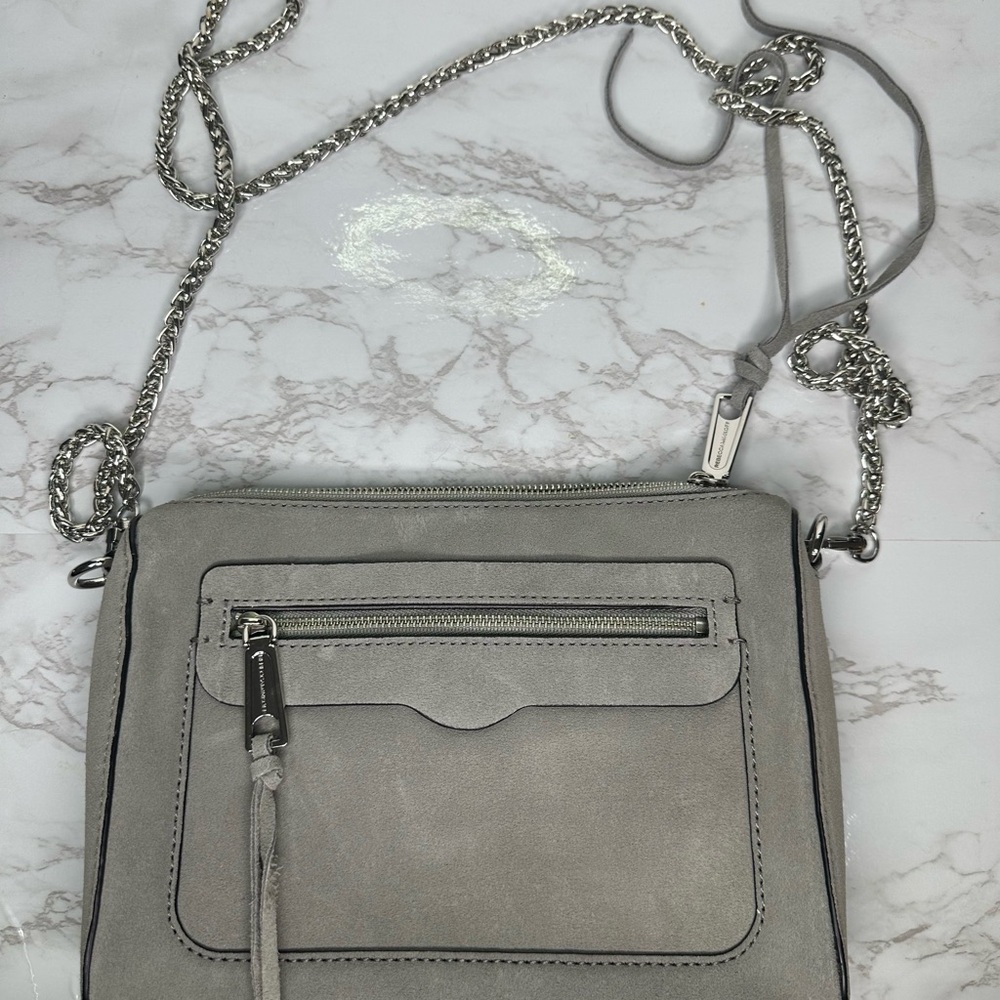 Rebecca Minkoff Avery Nubuck Suede Bag‎ Chain Crossbody | Dusty Blue - Picture 5 of 5